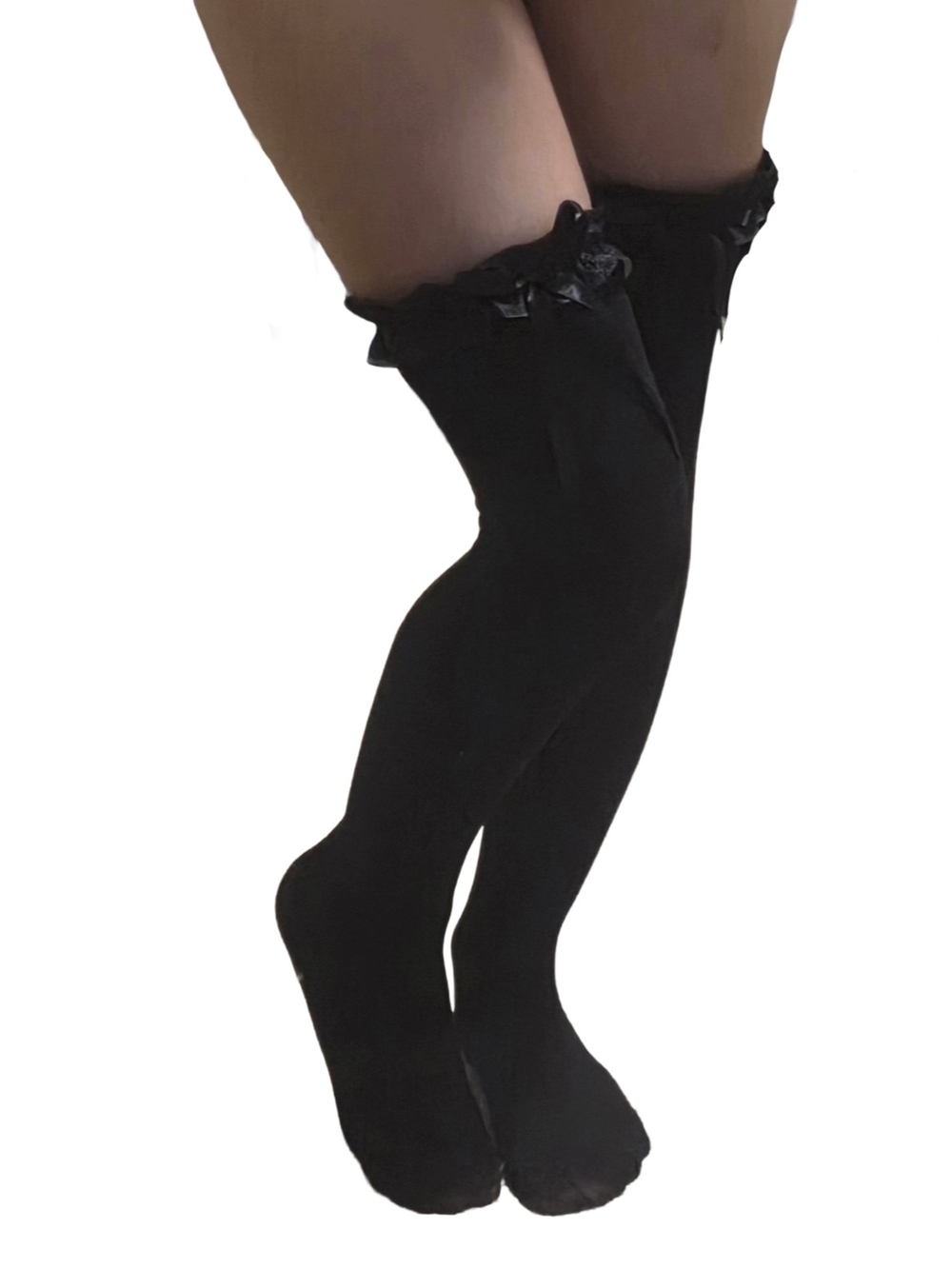 Black Over the Knee Lace Ruffle Bow Stockings